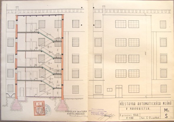 Projekt přestavby čistírny a výstavby schodišťového přístavku, Ladislav Matura 1940, Mm Pardubic